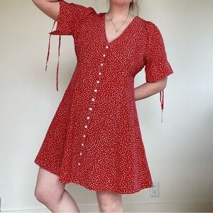 Madewell Red Mini Dress with tiny Print and Front Buttons
